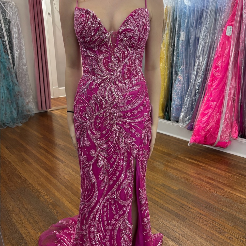Glamorous Fuchsia Beaded Prom Dress